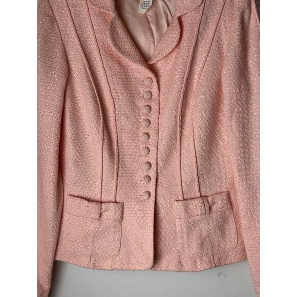 Saks Fifth Avenue Coat Women 6 Pink Tweed Collared Button Front Blazer Retro - Picture 5 of 8